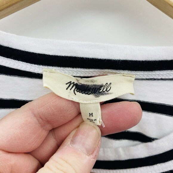 Madewell Womens Medium Perfect Crewneck Tee in Allday Jersey White Striped 133 - Picture 8 of 10